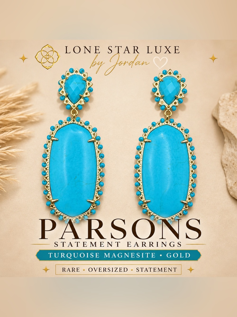 Kendra Scott Parsons Turquoise Magnesite Gold Rare Beaded Halo Oversized HTF